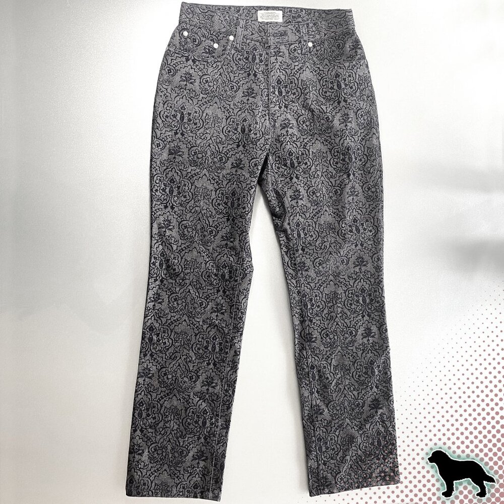 St. John's Bay Black Velvet Detail Black Jeans In 6P Petite Mid Rise Embellished